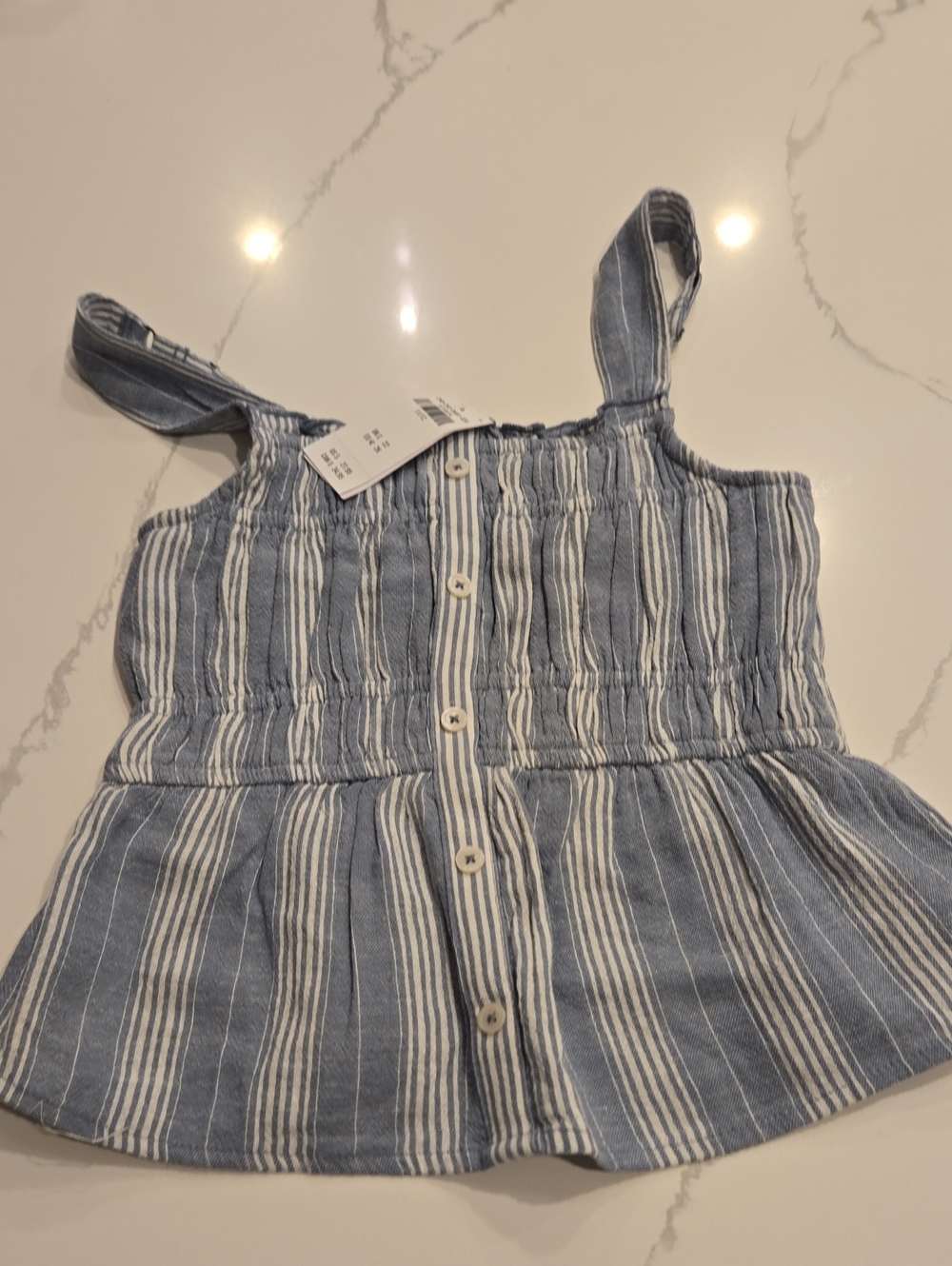 NWT Abercrombie Kids Girls' Blue and White Striped Button-Front Tank Top